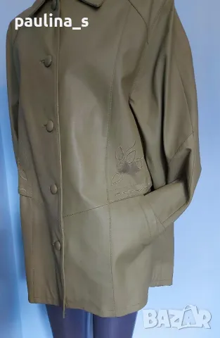 Естествена кожа / Италианско зелено манто "Vera Pelle" / голям размер , снимка 6 - Палта, манта - 48052060