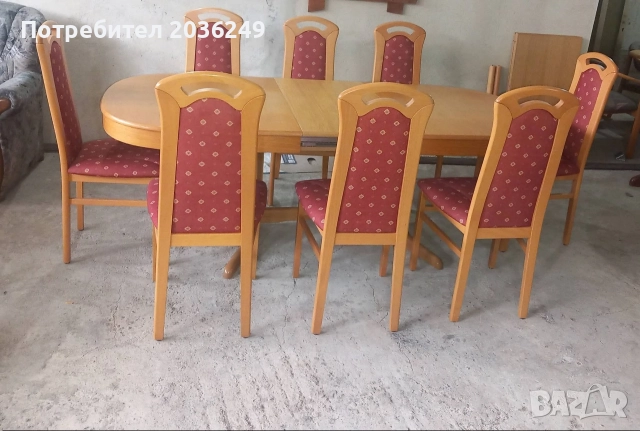 Комплект масивна разтегателна маса с 8 стола- Автомат, снимка 4 - Маси - 52725853