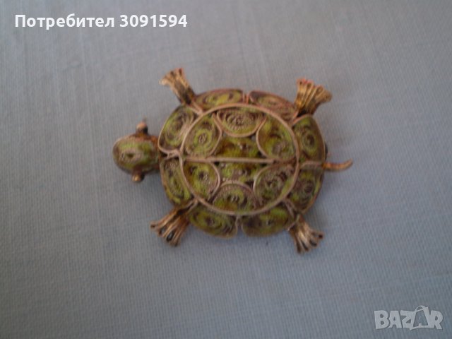  Антикварна брошка костенурка сребърна проба 800 И филигран , снимка 8 - Антикварни и старинни предмети - 36876012