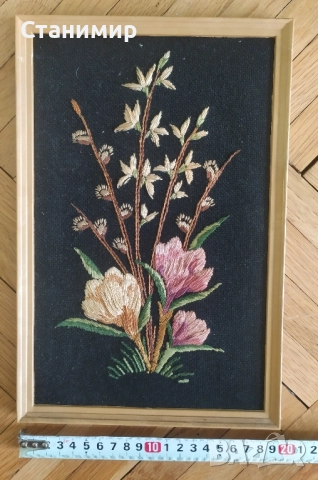 Картини с бродирани цветя -6 бр. комплект, снимка 5 - Картини - 51485449