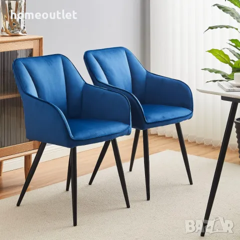 Комплект трапезни столове тип кресло с дамаска от кадифе, к-кт от 2бр. C-U-DC-B0322BU, снимка 6 - Столове - 49195884