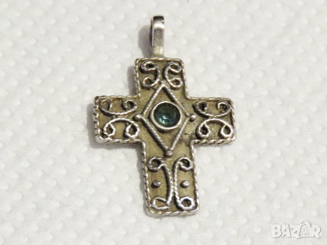 сребърен синджир с кръст, православен кръст с филигран и скъпоценен камък , снимка 2 - Колиета, медальони, синджири - 29969334