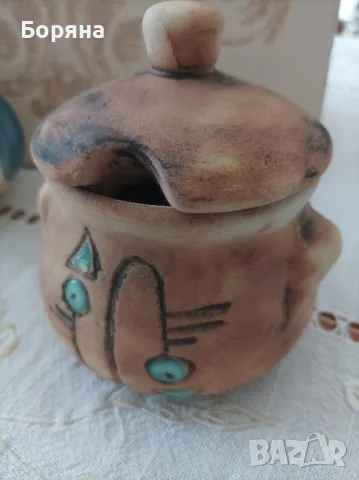 Керамичен комплект от захарница и латиера , снимка 3 - Други - 49673561