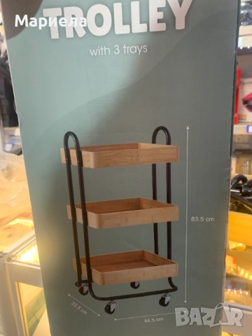 Количка за баня на колела, 3 нива, бамбук 33,5x44,5x83,5 см, снимка 3 - Други стоки за дома - 51579245