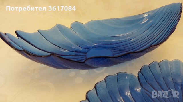 Комплект стъклени купи и плато в синьо, снимка 6 - Сервизи - 39461510