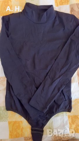 Черно памучно боди полуполо с дълъг ръкав