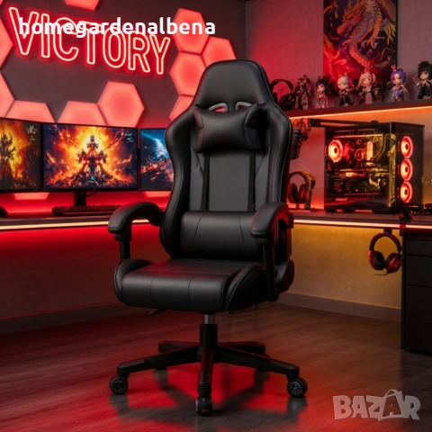 Ергономичен офис и геймърски черен стол, регулируем, до 100 кг, снимка 3 - Столове - 54205010