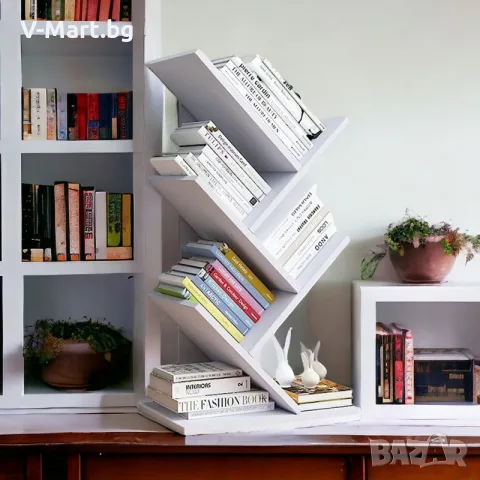 Eтажерка за книги, 4 рафта, 6 отделения, 60х 26,5 x 15,5 см БЯЛА, снимка 4 - Етажерки - 55831991