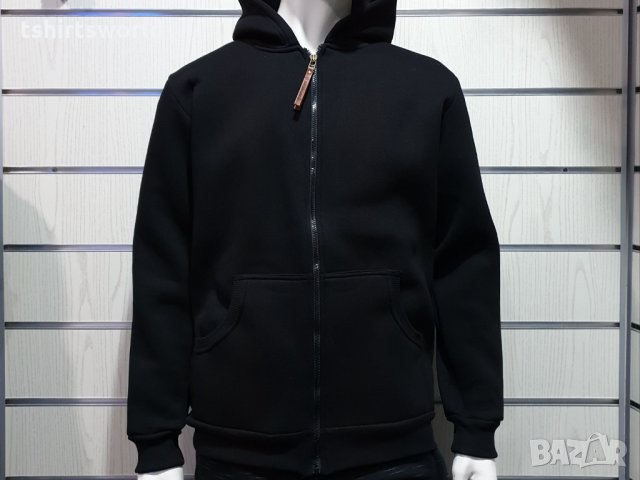 Нов мъжки черен суичър с ЦИП и качулка, снимка 8 - Суичъри - 30896518