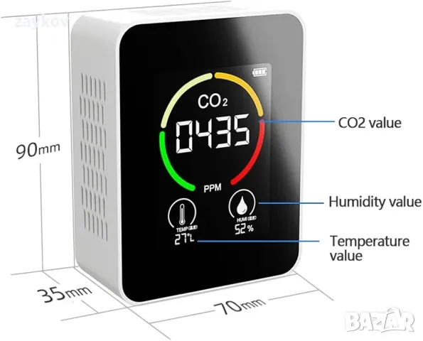 Многофункционален вътрешен преносим Co2 детектор, снимка 3 - Друга електроника - 47718264