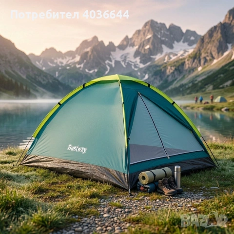 Двуместна лека къмпинг палатка с комарник и чанта за пренасяне, 205x145x100см, снимка 3 - Палатки - 54231890