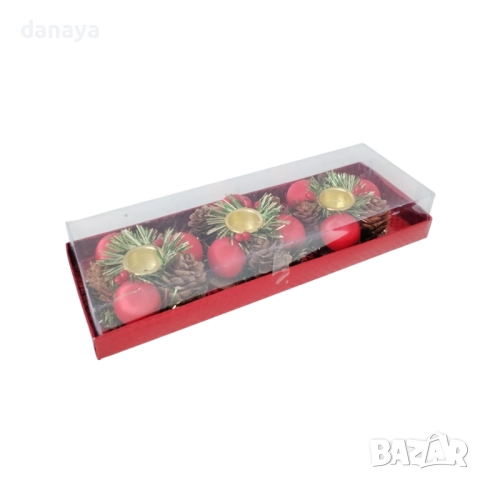 6185 Комплект коледни поставки за тънка свещ, 3 броя, снимка 2 - Декорация за дома - 52027523