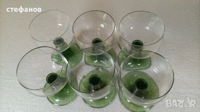 Красиви чаши за концентрат, френски кристал, зелено столче, 6 бр, комплект, снимка 3 - Чаши - 52868145