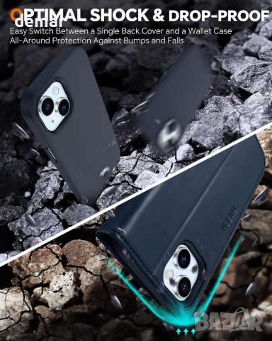Калъф TUCCH за iPhone 15 Plus (6,7") 2023, 2 в 1 портфейл, тъмно син, снимка 6 - Калъфи, кейсове - 42355379