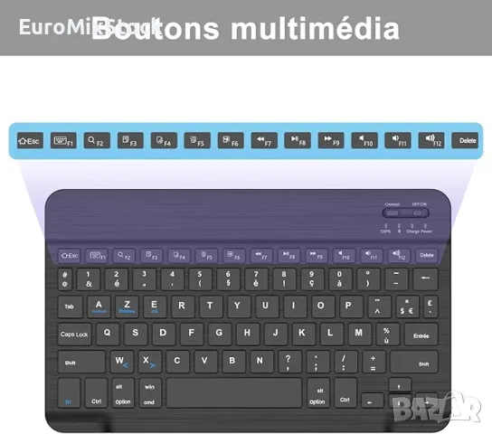 Ултра тънка безжична Bluetooth клавиатура Jademall, Презареждаема AZERTY подредба, снимка 5 - Клавиатури и мишки - 55911100
