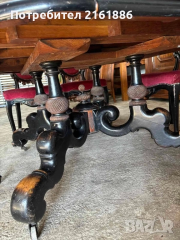 Антикварна маса със шест стола с красива дърворезба , снимка 6 - Антикварни и старинни предмети - 51444397