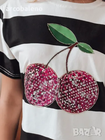 Дамска овърсайз тениска на райе SWEET DISCO, 2цвята , снимка 5 - Тениски - 49970269