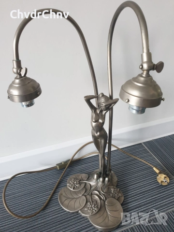 Стара Арт Деко немска настолна лампа с фигура на гола жена/бял бронз/еротика/50см-3кг