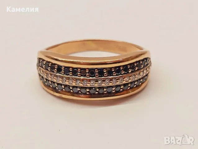 Руско злато. Пръстен с брилианти , снимка 3 - Пръстени - 55797947