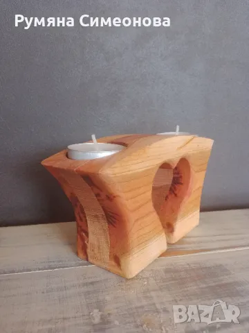 Дървен свещник , снимка 2 - Декорация за дома - 48753940