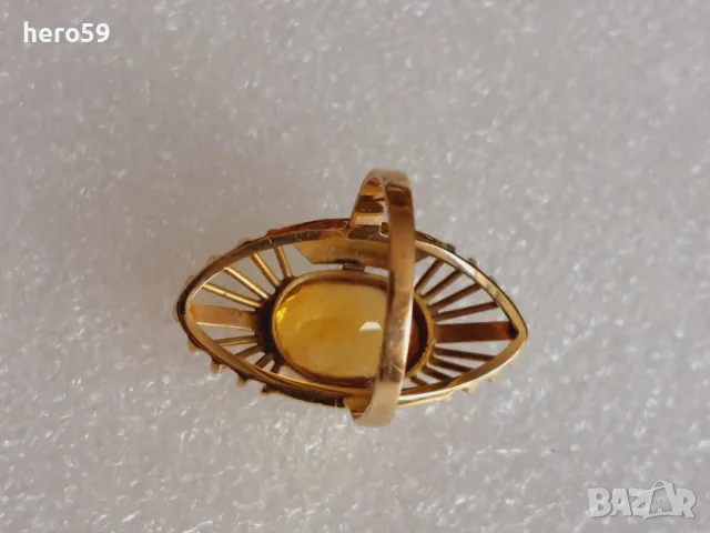 Дамски златен пръстен 14к с цитрин,арт деко, снимка 5 - Пръстени - 47999366