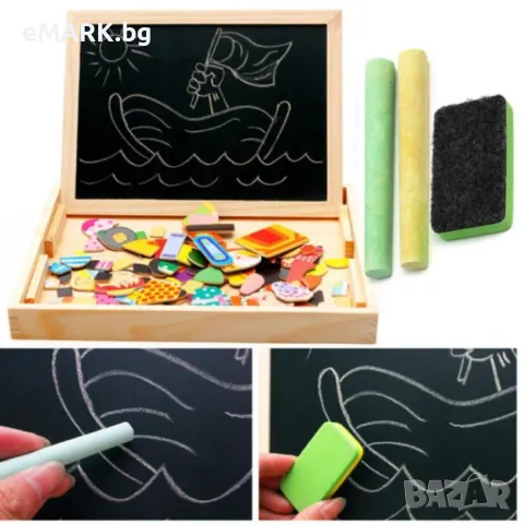 Монтесори дървена играчка магнитна двустранна дървена дъска - с пъзел Ферма, снимка 1