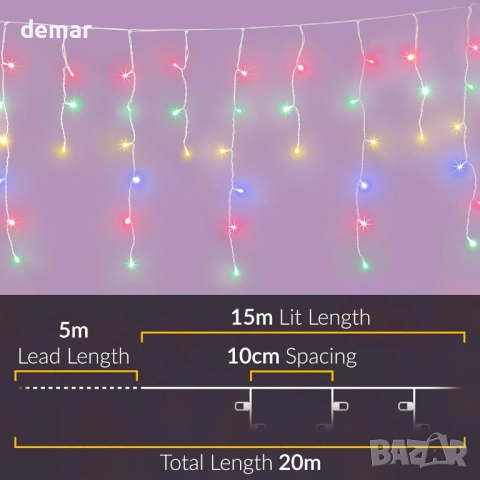 Коледни лампички CHRISTOW Висящи ледени висулки, 480 многоцветни светодиода, 15 м, снимка 3 - Декорация за дома - 51743593
