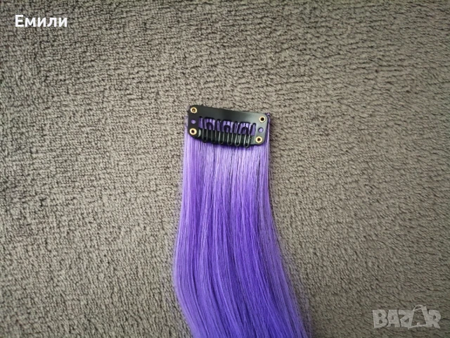5 броя лилави кичури/екстеншъни/аксесоари за коса - синтетичен косъм, снимка 8 - Аксесоари за коса - 51105602