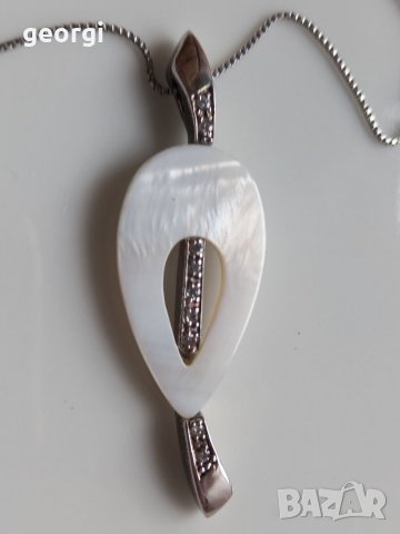 Италианско сребърно колие със седеф и цирконии , снимка 3 - Колиета, медальони, синджири - 39558920