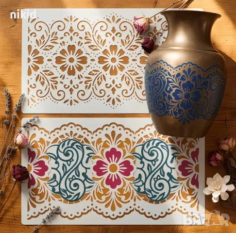 Дантела с цветя стенсил шаблон спрей за торта украса сладки Scrapbooking