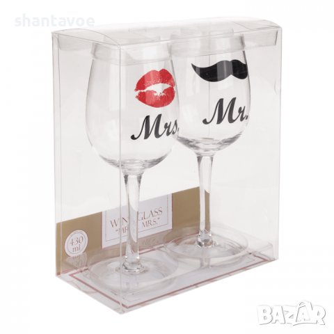Комплект чаши за вино Mr и Mrs, снимка 3 - Чаши - 40049294