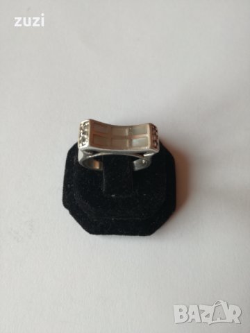 Сребърен пръстен със седеф  - 925 сребро , снимка 4 - Пръстени - 30683412