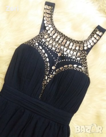 ВПЕЧАТЛЯВАЩА тъмносиня дълга рокля УНИКАЛНО КРАСИВО деколте , снимка 4 - Рокли - 42143684