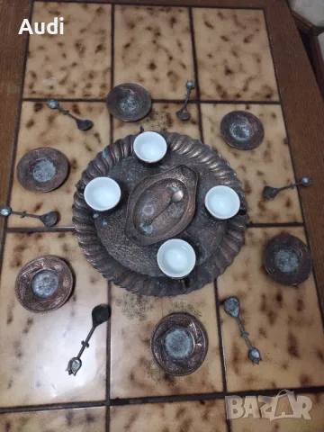 Комплект старинен сервиз за чай или кафе изработен от мед.  Идеален за декорация., снимка 8 - Други - 48061589