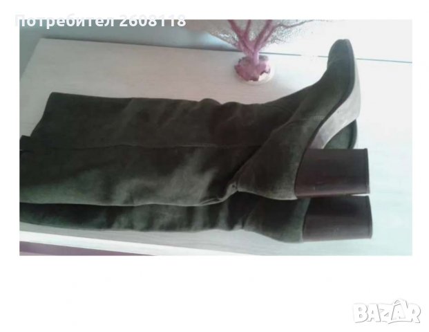 Италиански ботуши велур – зелени/каки, до коляното , снимка 5 - Дамски ботуши - 30569992