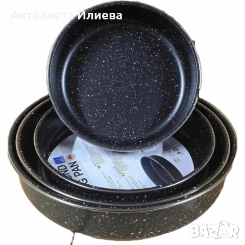 Комплект тави Rosberg 24/26/30/32см., Черни/въгл. стомана с мрам. покр., снимка 3 - Прибори за хранене, готвене и сервиране - 50908252