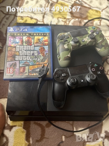 Здравейте! продавам конзола PlayStation4 със два джойстика и една игра на GTA5 във добро състояние. 