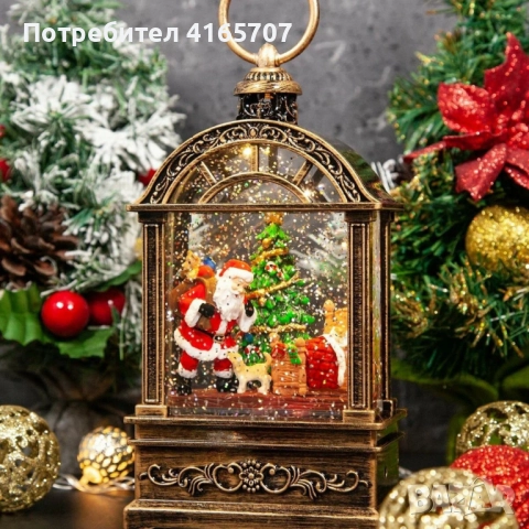 Коледен фенер с музика и снежен ефект – празнична лампа с LED светлина, снимка 2 - Декорация за дома - 52815733