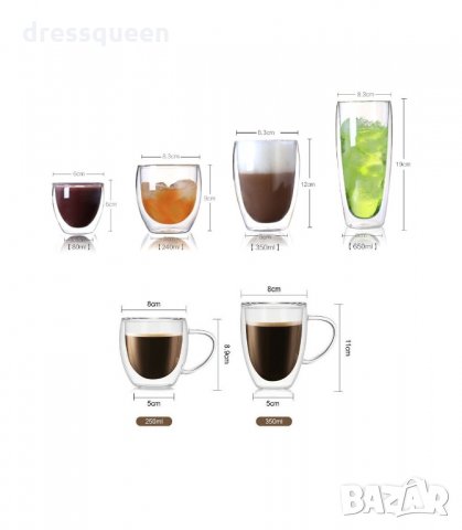 2963 Чаша от двустенно стъкло за топли, студени напитки и кафе, снимка 3 - Чаши - 34264761