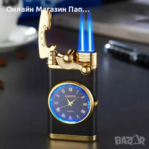 Пиезо-кристална запалка с кварцов часовник и двоен пламък. Различни цветове, снимка 4 - Мъжки - 52933270