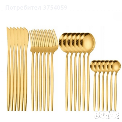 Комплект прибори за хранене в златист цвят от 24 части с луксозен дизайн и магнитна кутия, снимка 6 - Прибори за хранене, готвене и сервиране - 53208616