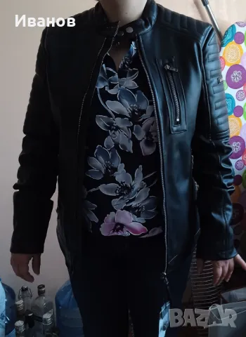 Кожено яке, добра имитация на естествена кожа, размер S, снимка 5 - Якета - 49977113