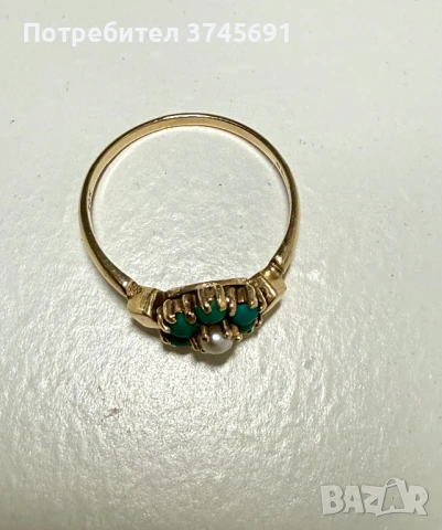 Английски пръстен с тюркоаз и перла 9К, снимка 4 - Пръстени - 50938586