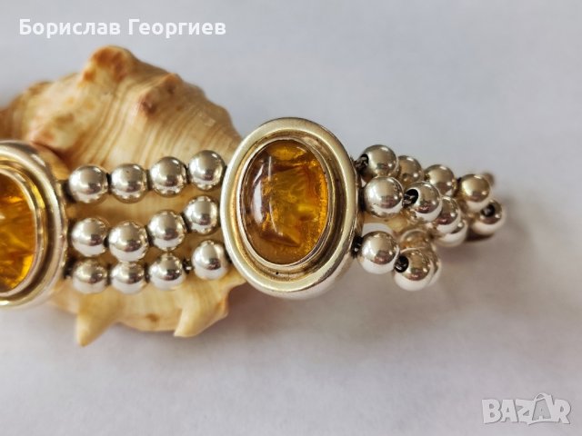 Сребърна гривна с кехлибар, снимка 3 - Гривни - 44367316