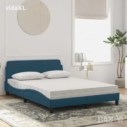 vidaXL Легло с матрак Dover, синьо, 140x190 см, кадифе, снимка 2 - Спални и легла - 56146791
