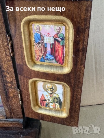 Триптих , Дърворезба, старинен домашен иконостас с кандило , икона, снимка 11 - Антикварни и старинни предмети - 51366708