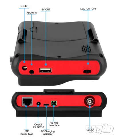 6-в-1 4.3" 4K ULTRA HD PAL/NTSC DC12V/USB/5V RS485 PTZ UTP Тест Монитор 8MPx TVI/AHD/CVI/CVBS Камери, снимка 5 - Комплекти за видеонаблюдение - 35137271