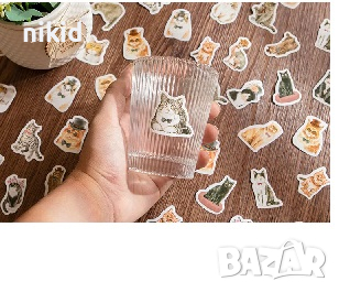 46 бр Коте котки котета самозалепващи лепенки стикери за украса декор картонена торта ръчна, снимка 5 - Други - 44784178