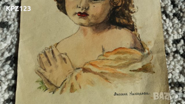 СТАР ПОРТРЕТ НА ДЕВОЙКА 40-те год. акварел /ЛИЛЯНА НИКОЛОВА, снимка 4 - Картини - 29111385