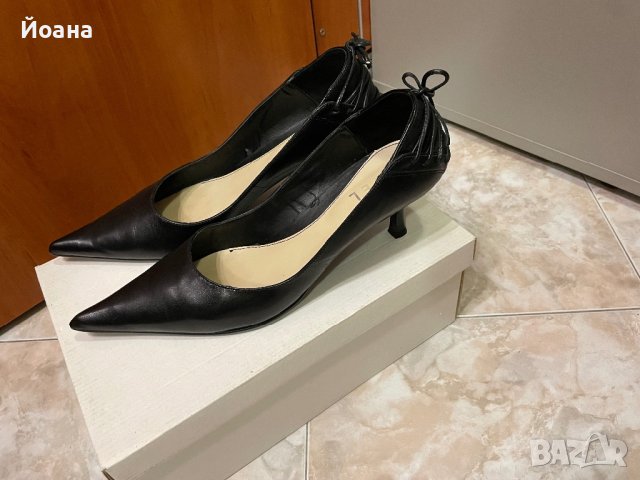 Черни обувки на ток естествена кожа, снимка 2 - Дамски обувки на ток - 42851245